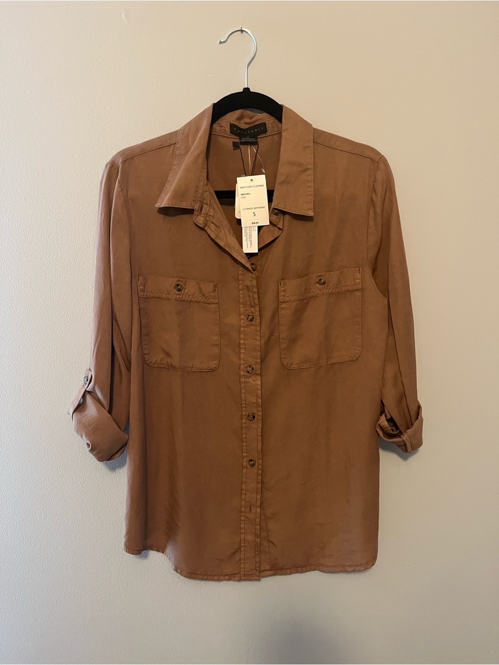 Sanctuary Brown Roll-Tab Button-Down Shirt